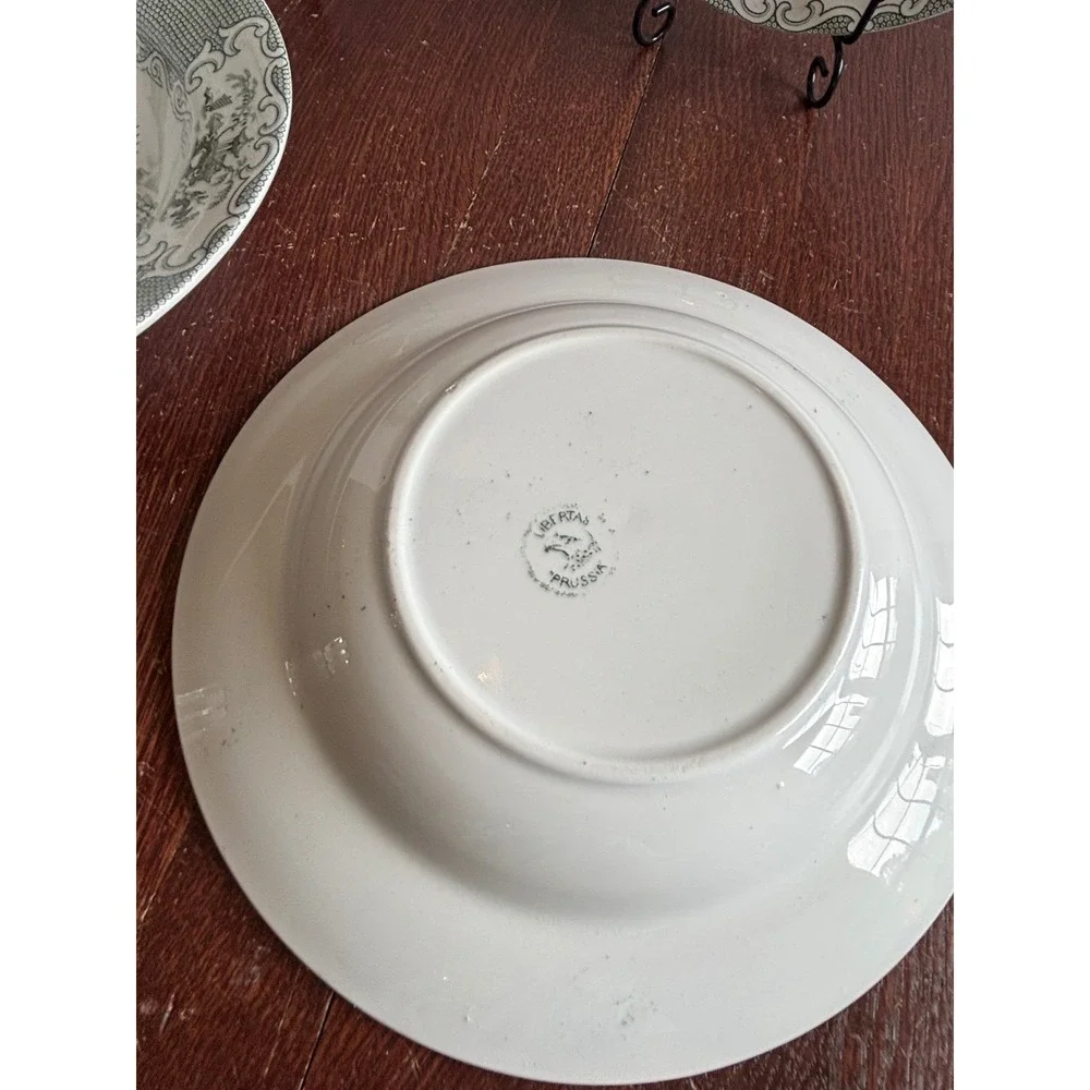 Vintage Libertas Prussia Green Transferware Soup Bowls Chinoiserie Set of 4
